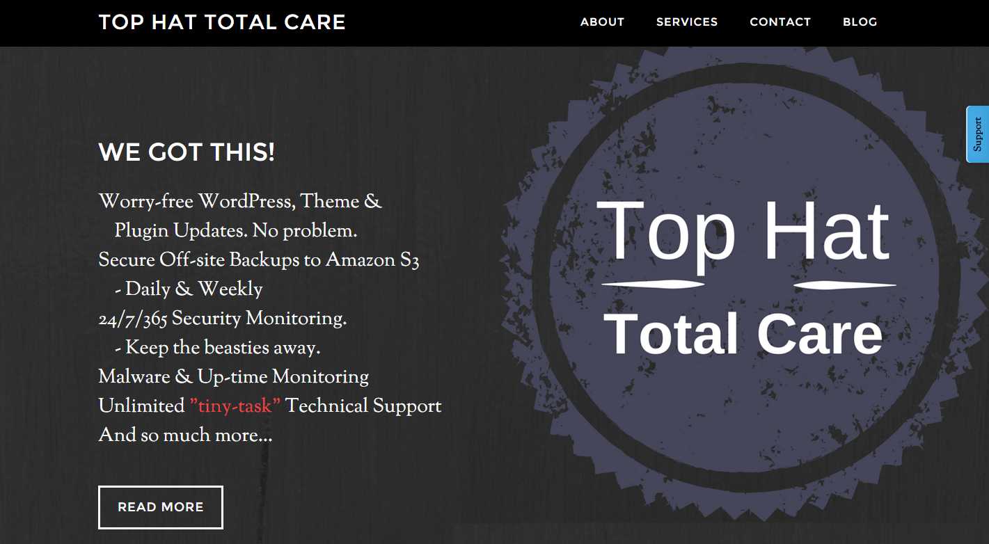 Top Hat Total Care Website Front Page