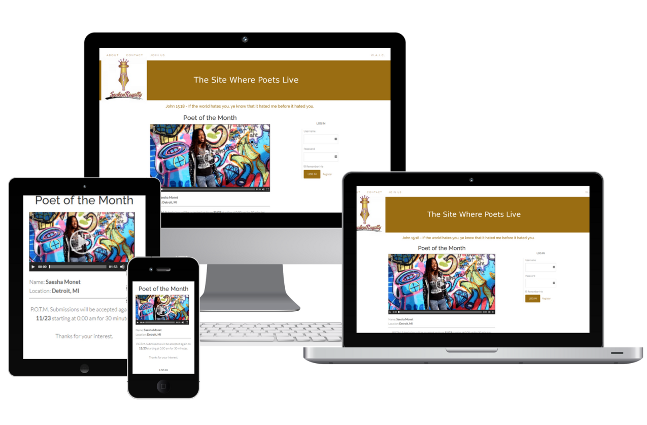 Responsive display for SpokenRoyalty.com website