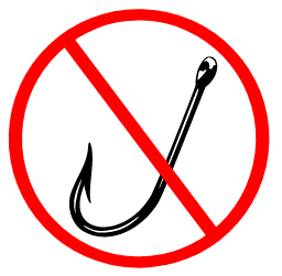 Fishing hook overlaid with circular no symbol