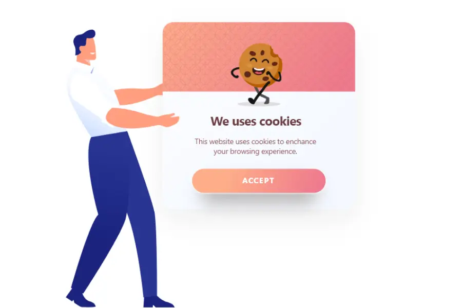 Graphic of man holding cookie consent banner