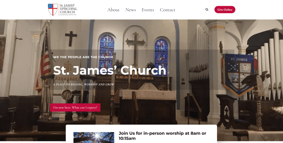 Responsive view of St James church website