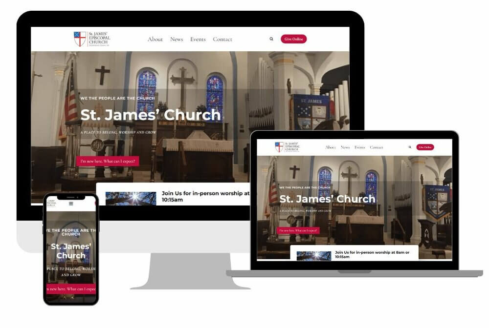 Responsive view of St. James website