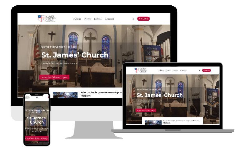 Responsive view of St. James website